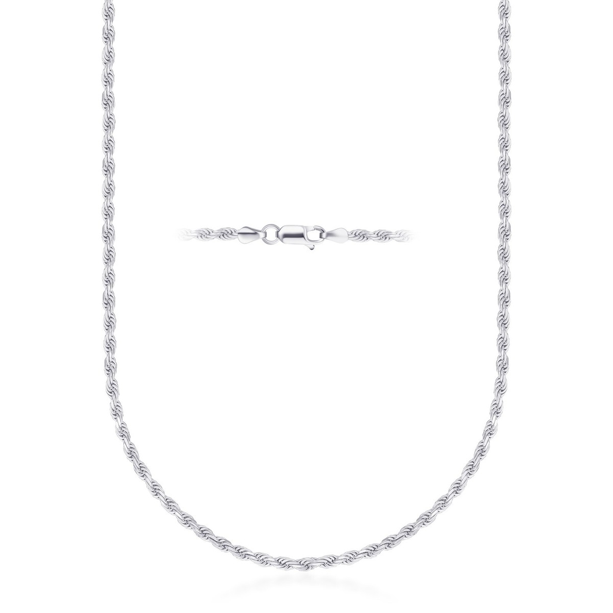 Solid 925 Sterling Silver Italian Diamond Cut Rope Chain