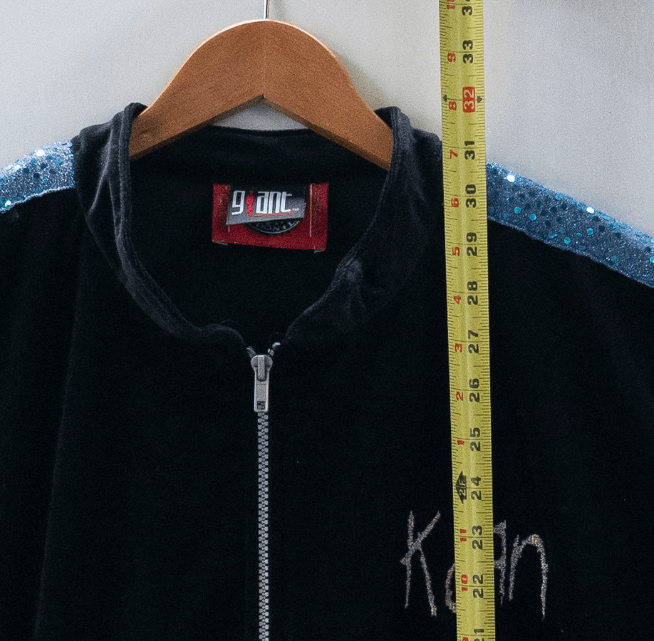 Vintage 90's KORN Track Jacket Black Blue Velour Sequin