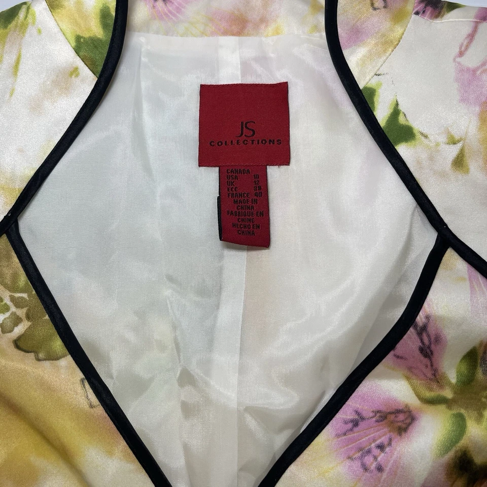 Blusa JS Collections Mujer 10 Negra Estampado Flores Botón Manga Flutter Foto 2 de 4