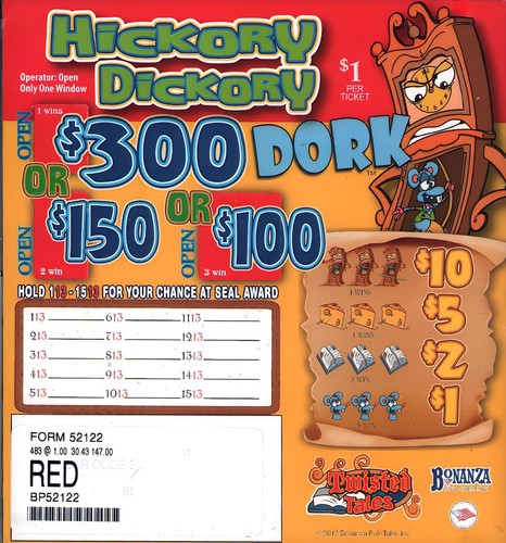 3 Pack Hickory Dickory Dork - Pull Tab Ticket - Hard Card - Picture 2 of 2