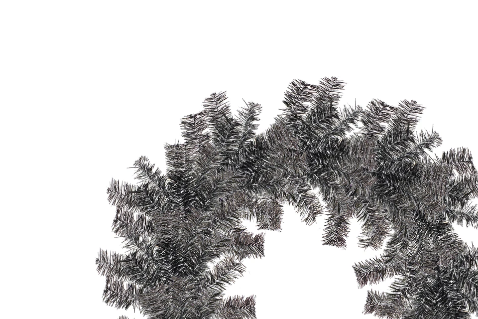 Corona de Navidad de oropel de 18"" negra y plateada hecha a mano PVC artificial Foto 2 de 3