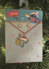Disney Christmas Stitch In Santa Hat Earrings And Necklace Set, Ages 3 /New