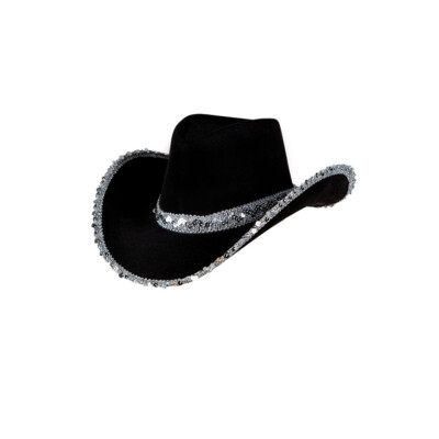 6281 Women\'s Fedora Sequin Cowboy Hat Wide Brim Western Cowgirl Hats Black Sparkly Rhinestone-Cowboy Hat for Women - Black-Glitter  main image 4