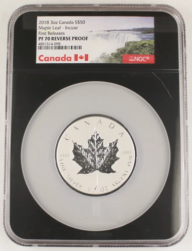 Canada 2018 3 Oz Silver $50 Incuse Reverse Proof Coin NGC PF70 First Releases