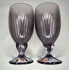 Set of 2 Vintage Fostoria Labeled Monet Footed Iced Teas Purple 6 7/8”
