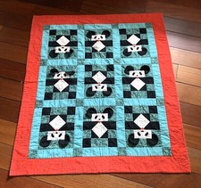 Handa Quilt Authentic Handmade Panda Collection Baby Blanket Red Turquoise Black