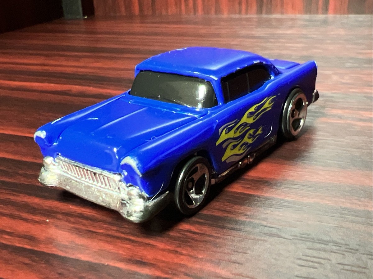 HOT WHEELS 55 CHEVY BEL AIR BLUE Yellow Flames Hot Rod Boulevard