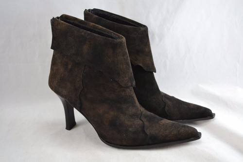 WANDA D'ARAGONA dark brown suede heeled ankle boots IN BOX 38 cowboy style - Picture 3 of 11