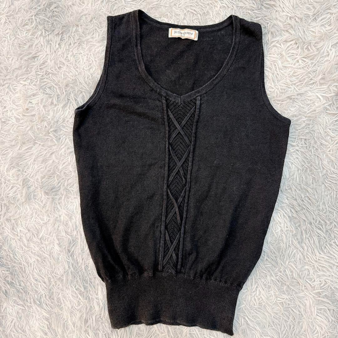 Yves Saint Laurent maglia smanicata lino colore nero taglia M donna TS1