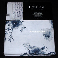 Ralph Lauren BLUE  White Watercolor Rose Fabric Shower Curtain 70" x 72" - New