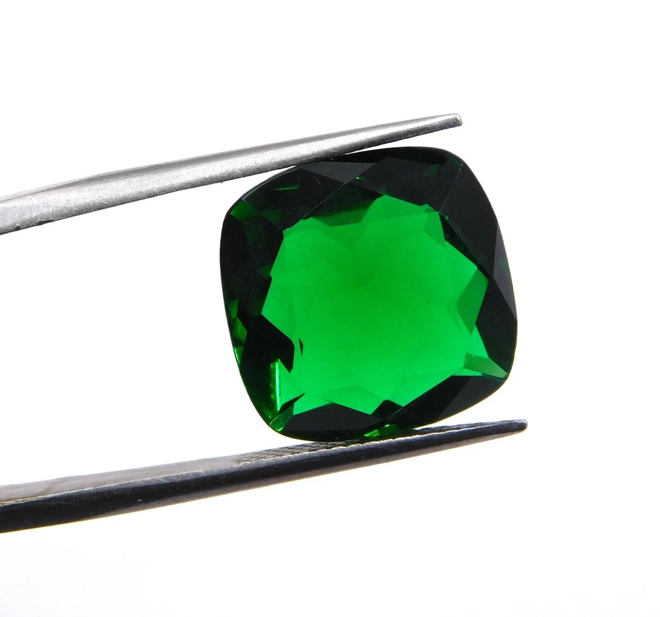 Lab Created Faceted Emerald Cushion Cut Loose Gemstone 12 MM For Jewelry P-2113 - Image 4 of 4