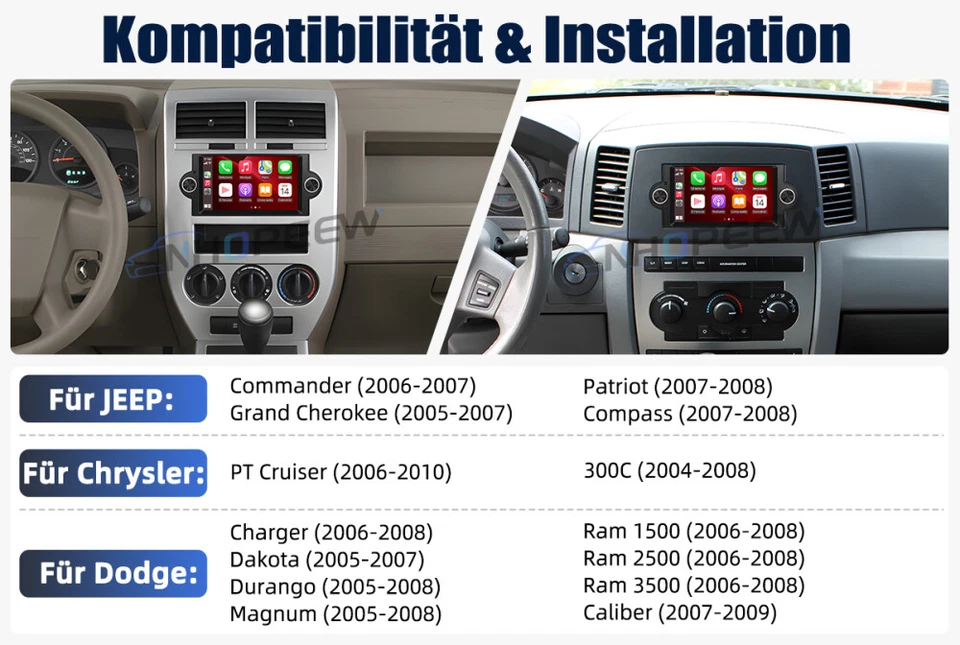 DAB+ Carplay 2+64GB Android 13 Radio Für Jeep Dodge Chrysler mit NAVI BT Kamera - Bild 2 von 4