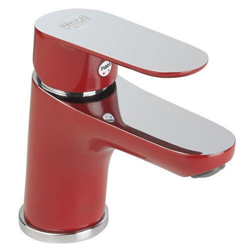 Washbasin faucet single lever mixer red and chrome with drain set DVGW SVGW-