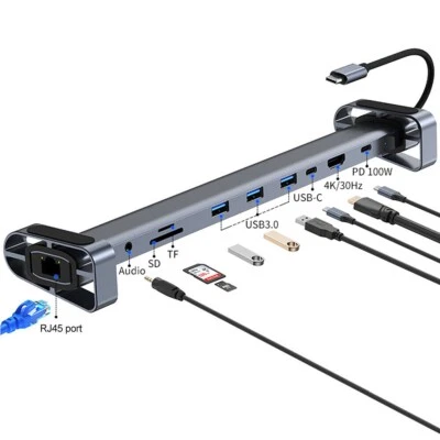 H36C USB C Hub 10-in-1 Docking Station HDMI RJ45 USB 3.0 Audio SD TF für Laptop - Bild 1 von 4