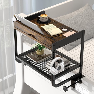 2 Tier Bedside Shelf for Bunk & Loft Beds, Clip-On Nightstand for Small Spaces