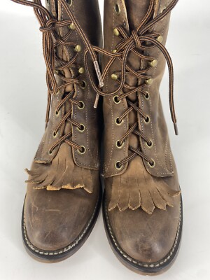 VTG Laredo Roper Boots Men\'s 11B Brown Leather Lace Up Kiltie Biltrite Soles USA Laredo Kiltie Lace Up Roper Brown Leather Boots Made In USA  main image 2