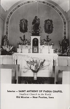 Festina, IA: RPPC Interior Saint Anthony Of Padua Chapel, Real Photo Postcard