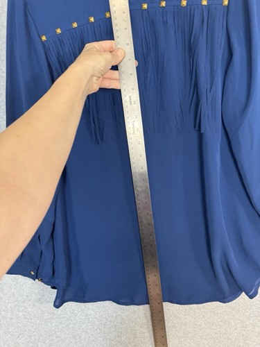 Camicia western denim 24/7 taglia 12W blu royal frange borchie blusa lunga usata in ottime condizioni - Foto 15 di 16