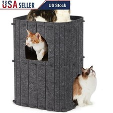 Cozy 2-Storey Cat House Felt Cat Bed Indoor Play Retreat Multi-Cat Home New