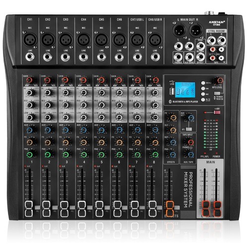 8 Channel Professional audio mixer,Audio Mixer,DJ Mixers with 48V Phantom Pow...