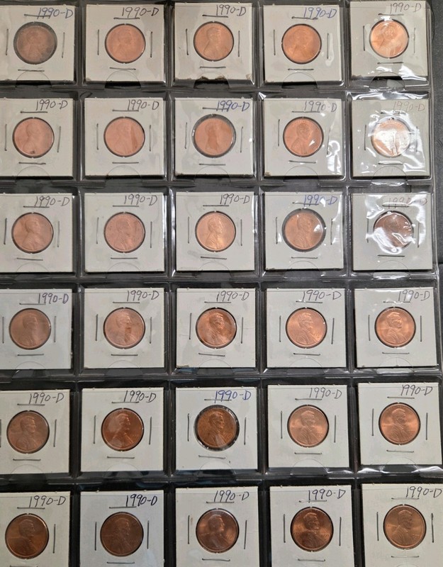 1990-D Lincoln Memorial Cent  RD Sheet Of 30