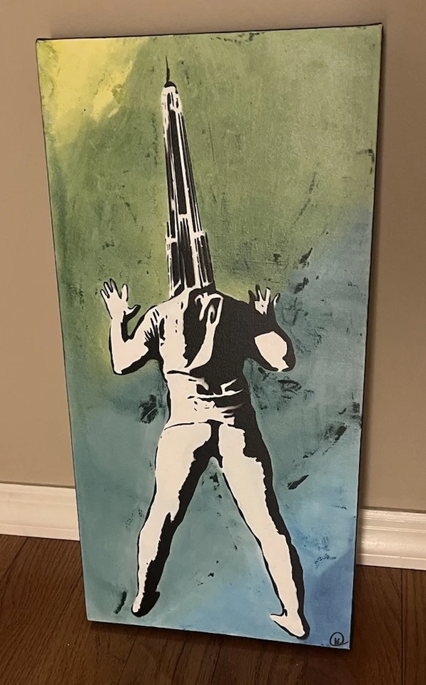 Pintura Original, 20 x 10, Pintura en Aerosol Acuarela City Guy, Arte LGBT Artista Gay Foto 4 de 4