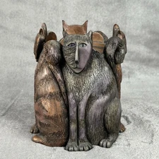 Marsha McCarthy? Metallic Resin?  Cat Pillar Candle Holder Unsigned ~5 in. Tall