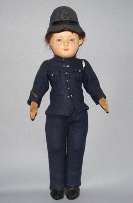 Antique Chad Valley Felt Cloth Doll Glass Eyes 18'' ENGLISH BOBBY police officer