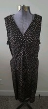 Vtg Y2K Nine West Black Sleeveless Dress Knit V Neck Geometric Print Sz XL