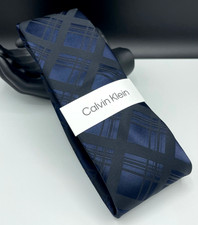 Calvin Klein Men's Polyester Tie  Midnight Blue  Plaids  NEW MSRP: 69.50