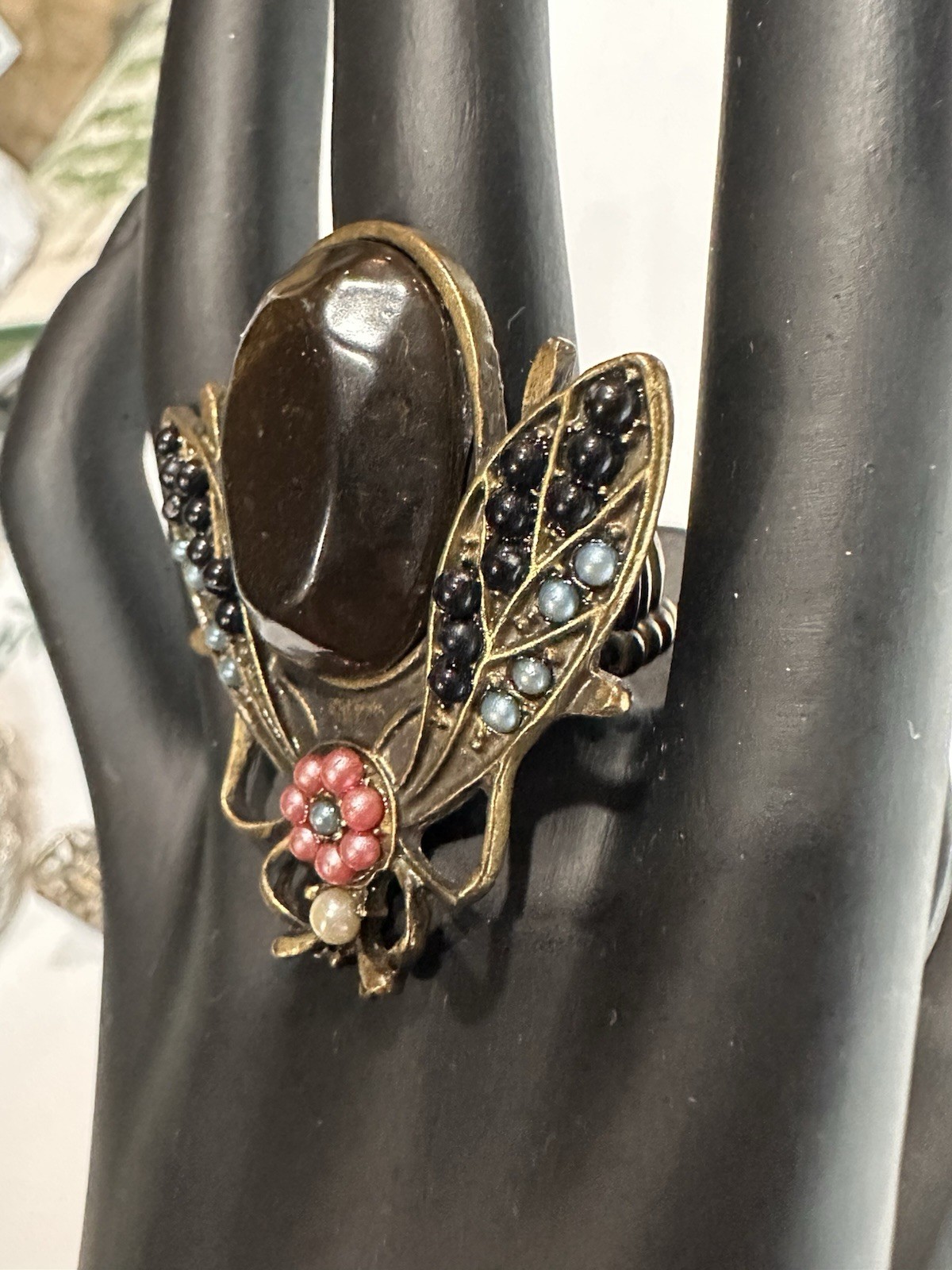 Vintage style statement ring insect Bee Moth Bead… - image 4