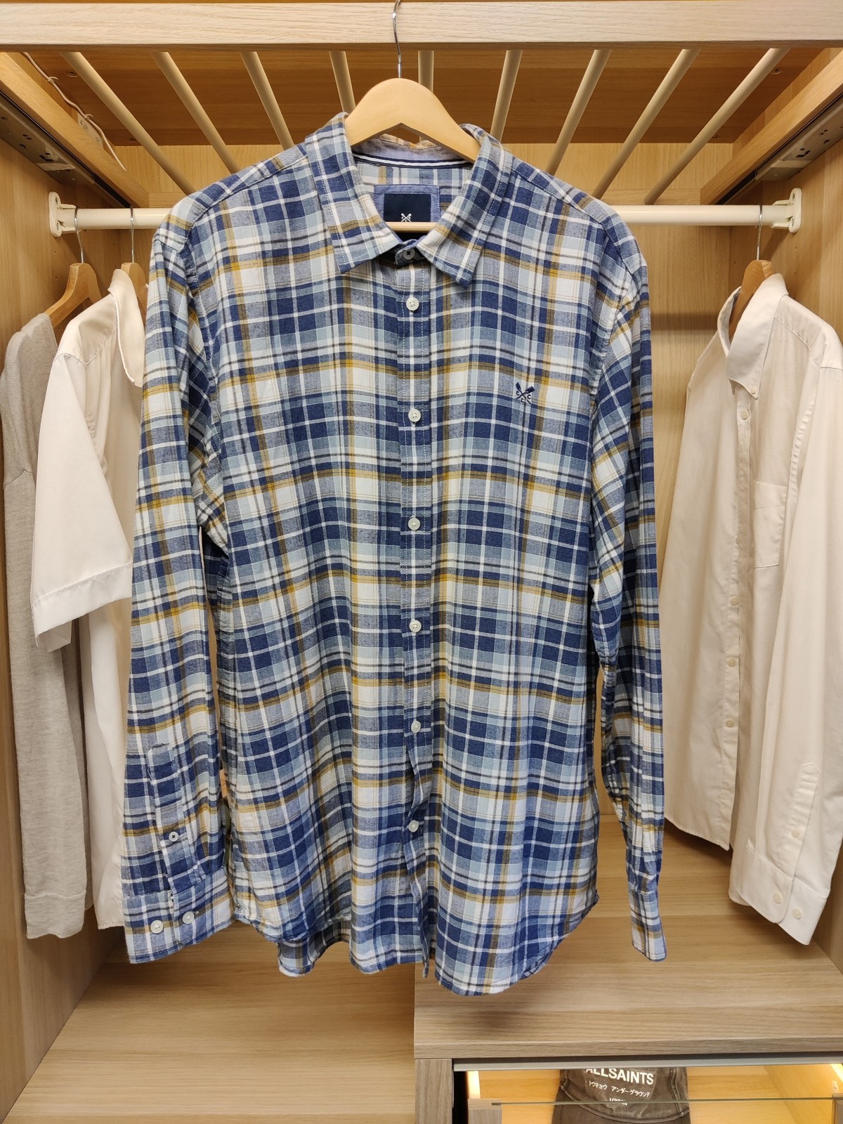 CREW CLOTHING CO BLUE 2XL SHIRT PLAID COTTON LONG SLEEVE CASUAL REG FIT MENS XXL