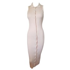 Asos Design Dress Womens Size 2 Solid Tan Ribbed Collared Button Down Minimalist