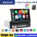 Single 1DIN 7" Flip Out Car Stereo Carplay Android Auto BT Radio SWC USB Camera