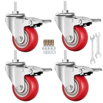 Stem Caster Wheels Heavy Duty Casters PU M8-1.25x1 inch (Stem Diameter 8mm, S...