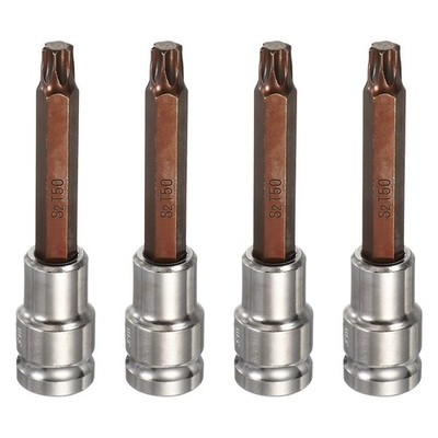 4Pcs Torx Bit Socket T50 1/2'' Drive 4'' Length S2 Steel Long Bit CR-V Socket