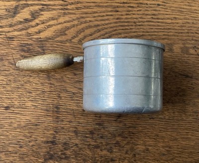 Vtg Aluminum 8oz Measuring Cup Wood Handle  Rustic  Kitchen Flour Scoop Cottage