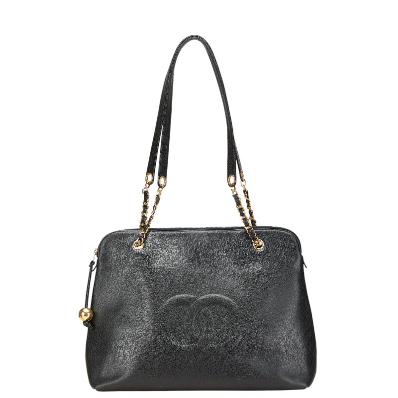 Chanel Coco Chain Tote Bag in Black Caviar Leather with Shoulder Strap