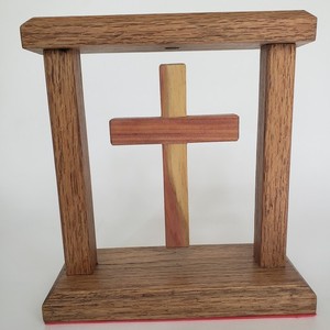 Floating Cross Handmade, Repurposed Oak and Cedar, Tabletop Religious Decor