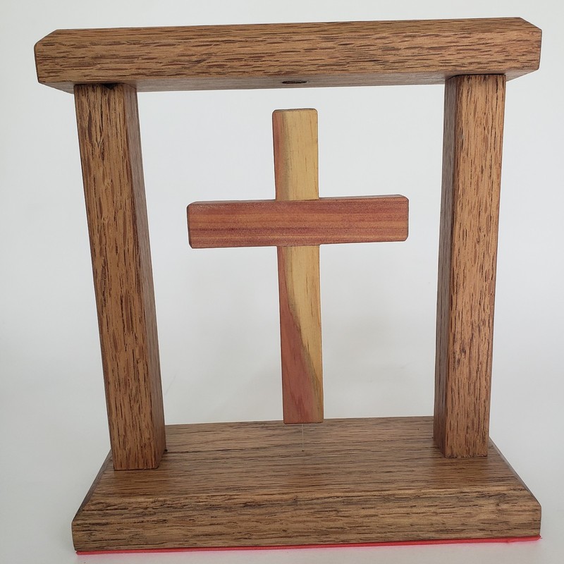 Floating Cross Handmade, Repurposed Oak and Cedar, Tabletop Religious Decor