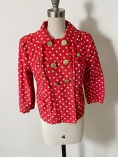Juicy Couture Red Polka Dot Jacket Gold Crest Buttons Cropped Blazer Small