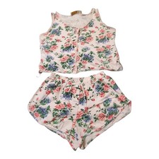 Vtg Victoria's Secret Gold Label Two Piece Pajama Shorts Tank Top Floral Cotton
