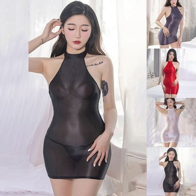 Sexy-ärmelloses rückenfreies transparentes glänzendes figurbetontes Damenklei