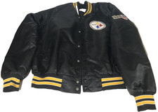 Vintage Chalk Line Pittsburgh Steelers Satin Bomber Jacket Quilted Large Nice