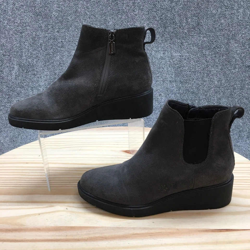Botas Rubias Para Mujer 7 M Botín Gris Cremallera Lateral Puntera Almendra Tacones de Cuña Informales Foto 2 de 4