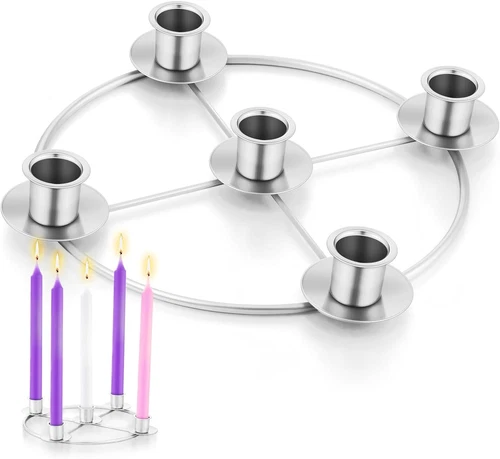 1 Pack Christmas Advent Wreath Candle Holder, 5 Candle, Silver - product listing photo