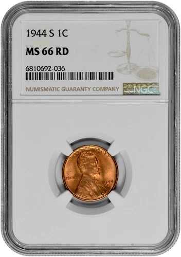 1944 S 1c Lincoln Wheat Cent NGC Graded MS 66 RD with New Holder