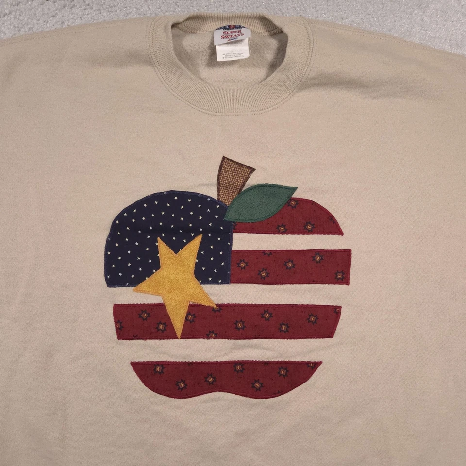 Moletom vintage Jerzees adulto grande patriótico estrela da maçã gola redonda anos 90 EUA - Imagem 3 de 4