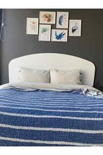 100 Turkish Cotton Muslin Blanket, 4 Layers Bedspread, Bed Cover, Striped Blue