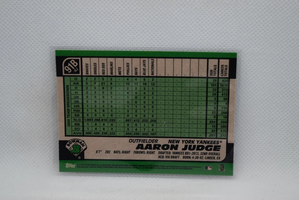 Aaron Judge #91B-AJ - 2021 Bowman Chrome 91 Throwback - NY Yankees - Image 2 of 2